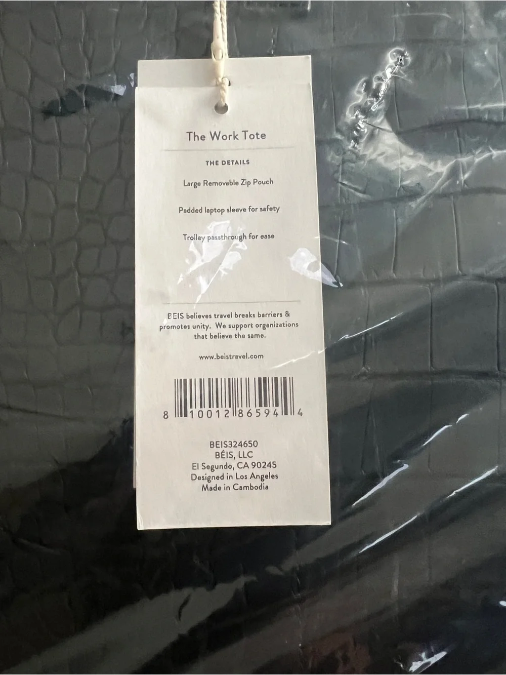 BEIS Black Croc-Embossed Work Tote